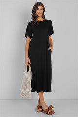 Black Short Sleeve Midi Dress - women's dress at TFC&H Co.