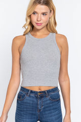 Heather Grey - Summer Fashion Ribbed Halter Neck Crop Top - womens crop top at TFC&H Co.