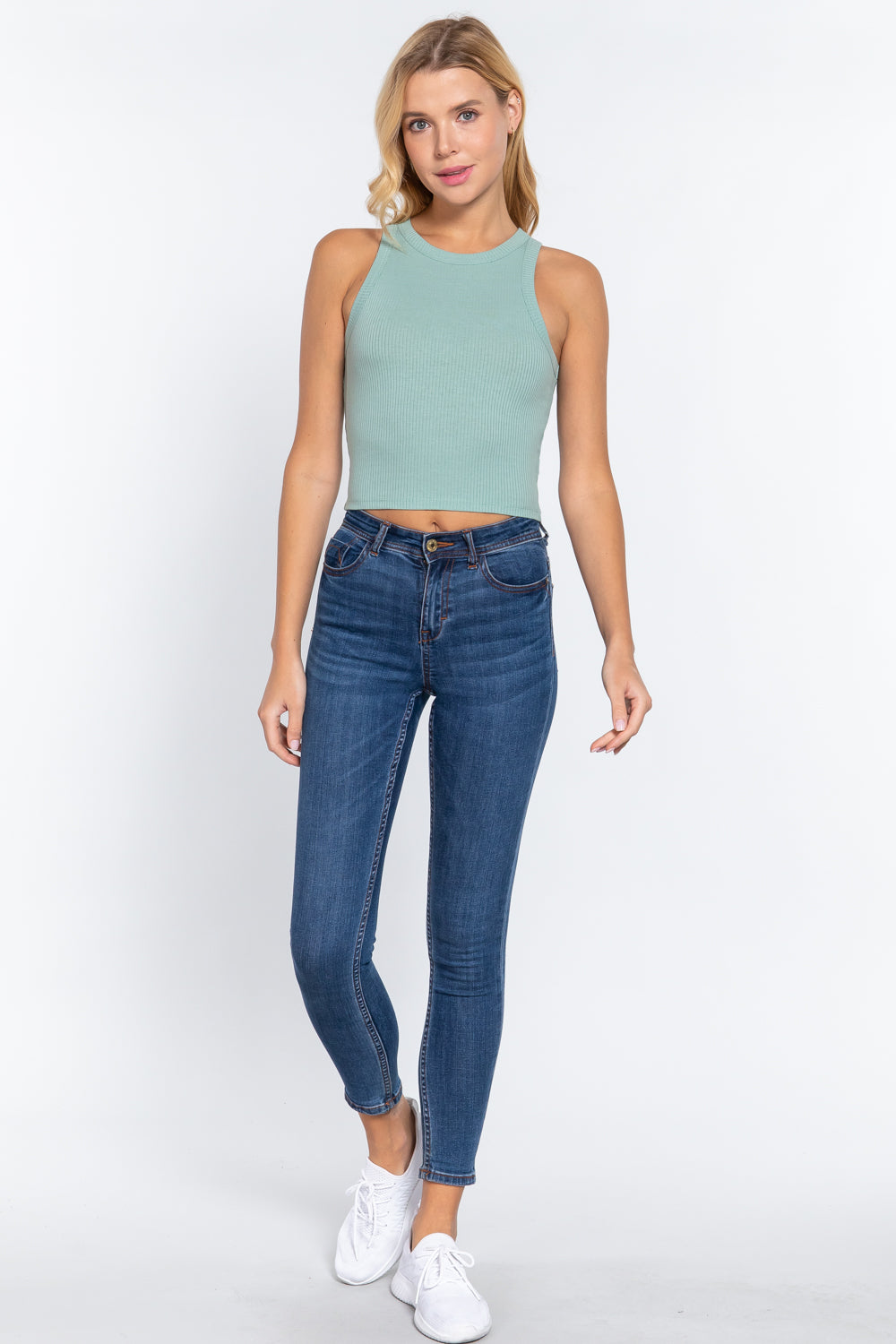 Mint - Summer Fashion Ribbed Halter Neck Crop Top - womens crop top at TFC&H Co.