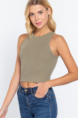 Olive Oil - Summer Fashion Ribbed Halter Neck Crop Top - womens crop top at TFC&H Co.