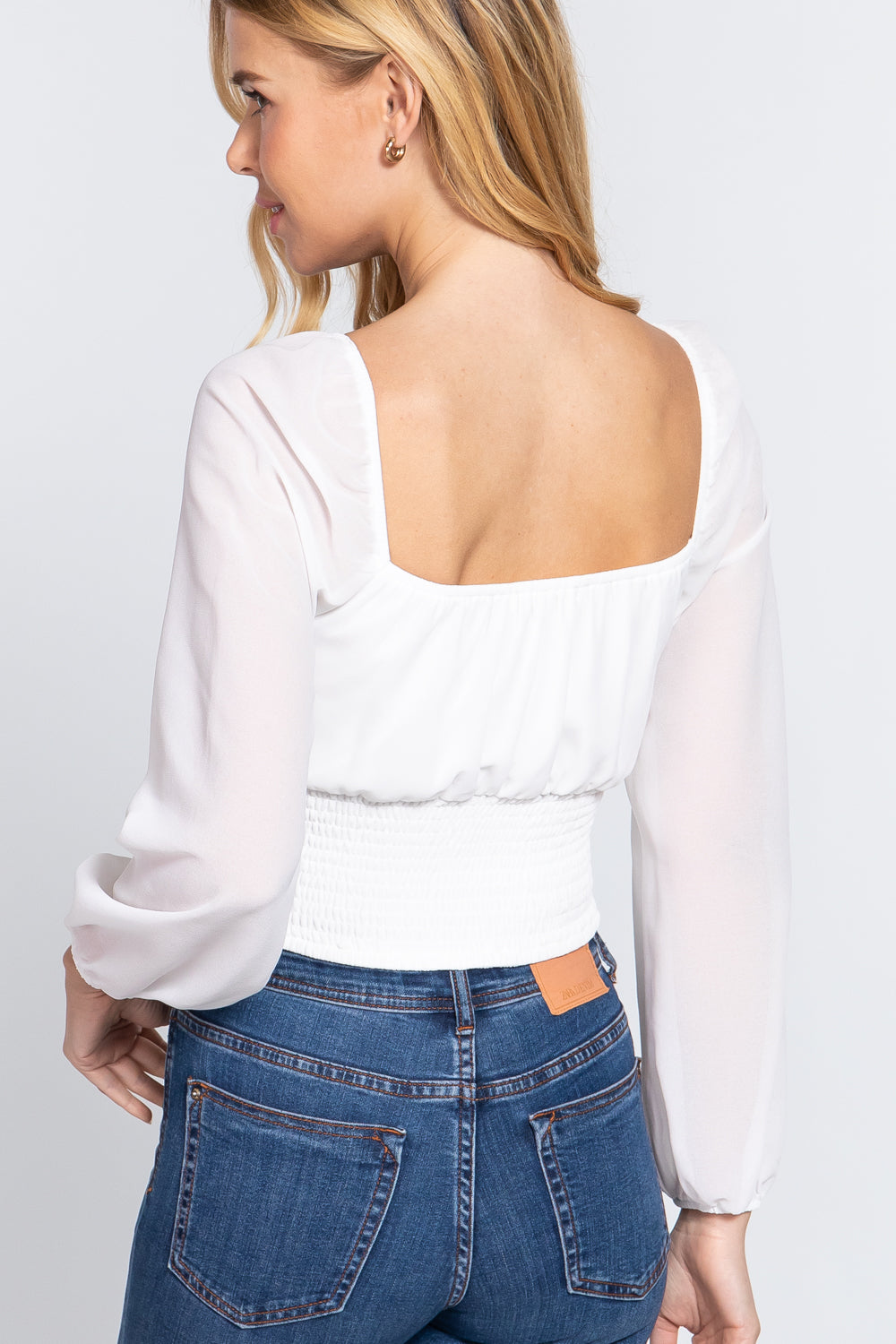 Front Tied Ruched Detail Long Sleeve Top - women's crop top at TFC&H Co.