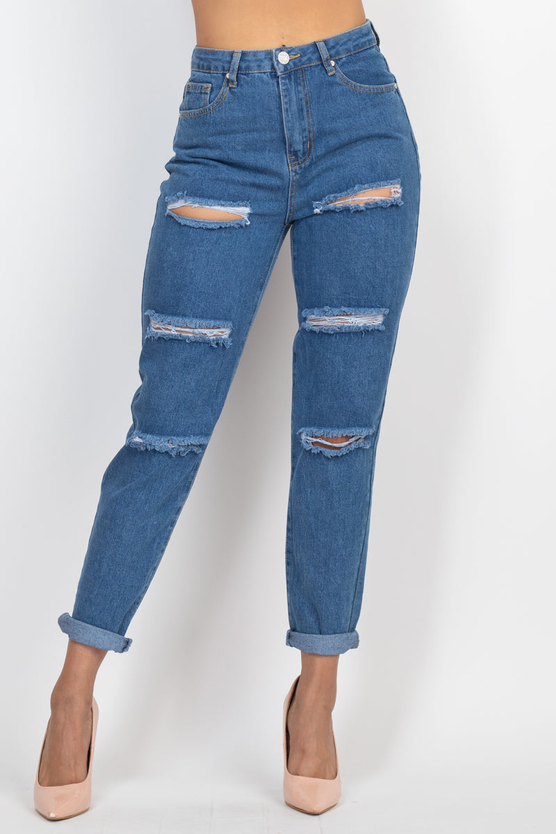 - Rolled Hem Ripped Denim Jeans - womens jeans at TFC&H Co.