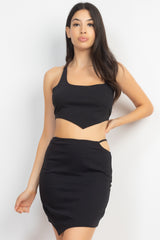 BLACK - Trendy Asymmetrical Cross Back Top & Skirts Set - 3 colors - USA Shipping - womens skirt set at TFC&H Co.