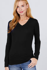 Black - Long Slv V-neck Thermal Top - 16 colors - womens shirt at TFC&H Co.