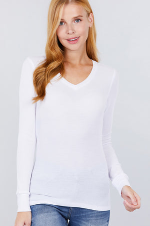White - Long Slv V-neck Thermal Top - 16 colors - womens shirt at TFC&H Co.