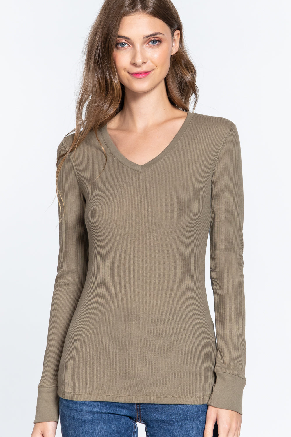 Olive Oil - Long Slv V-neck Thermal Top - 16 colors - womens shirt at TFC&H Co.