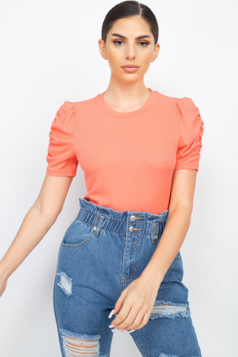 - Short Ruching Sleeve Top - womens shirt at TFC&H Co.