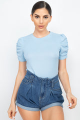 Dusty Blue - Short Ruching Sleeve Top - womens shirt at TFC&H Co.
