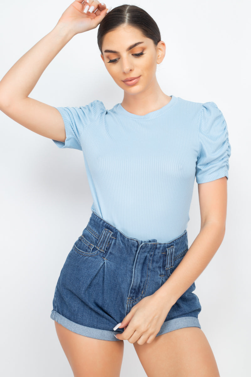 - Short Ruching Sleeve Top - womens shirt at TFC&H Co.