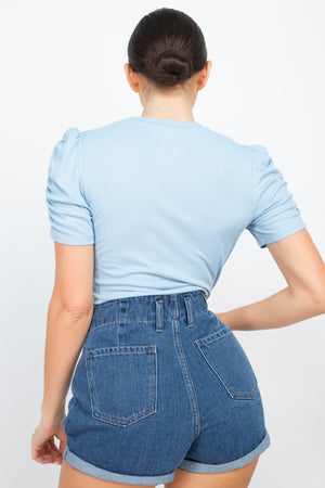 - Short Ruching Sleeve Top - womens shirt at TFC&H Co.
