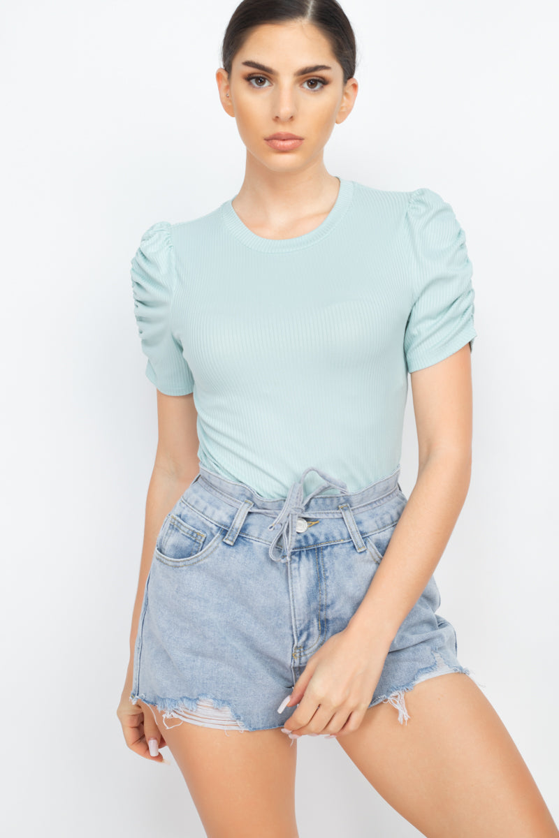 Dusty Mint - Short Ruching Sleeve Top - womens shirt at TFC&H Co.