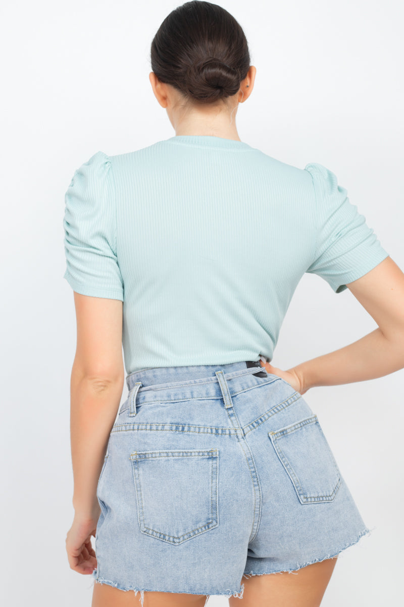 - Short Ruching Sleeve Top - womens shirt at TFC&H Co.