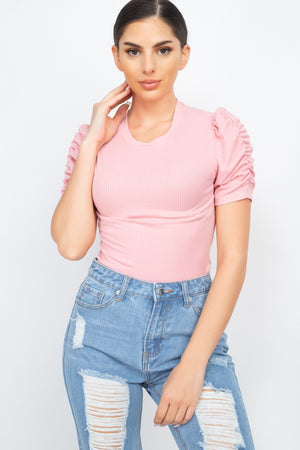 Dusty Pink - Short Ruching Sleeve Top - womens shirt at TFC&H Co.