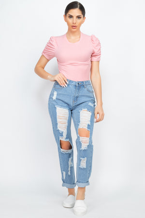 - Short Ruching Sleeve Top - womens shirt at TFC&H Co.