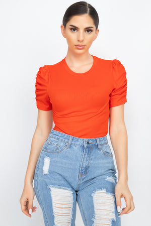 Red Orange - Short Ruching Sleeve Top - womens shirt at TFC&H Co.