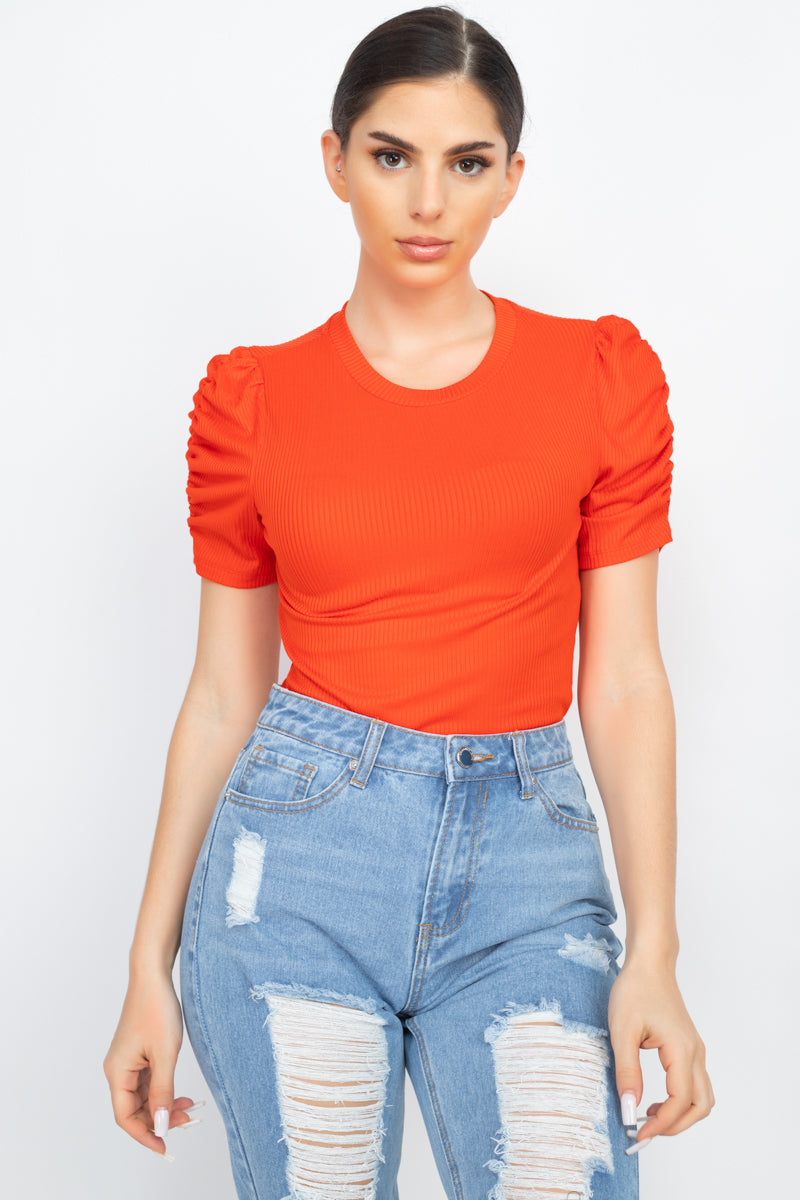 Red Orange - Short Ruching Sleeve Top - womens shirt at TFC&H Co.