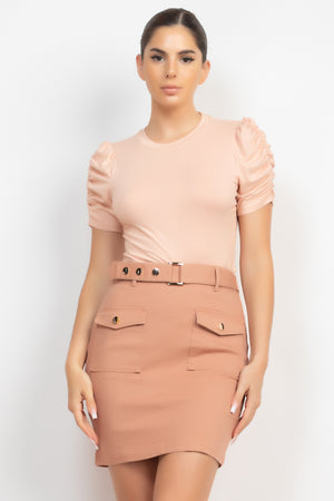 Nude - Short Ruching Sleeve Top - womens shirt at TFC&H Co.
