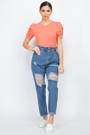 - Short Ruching Sleeve Top - womens shirt at TFC&H Co.