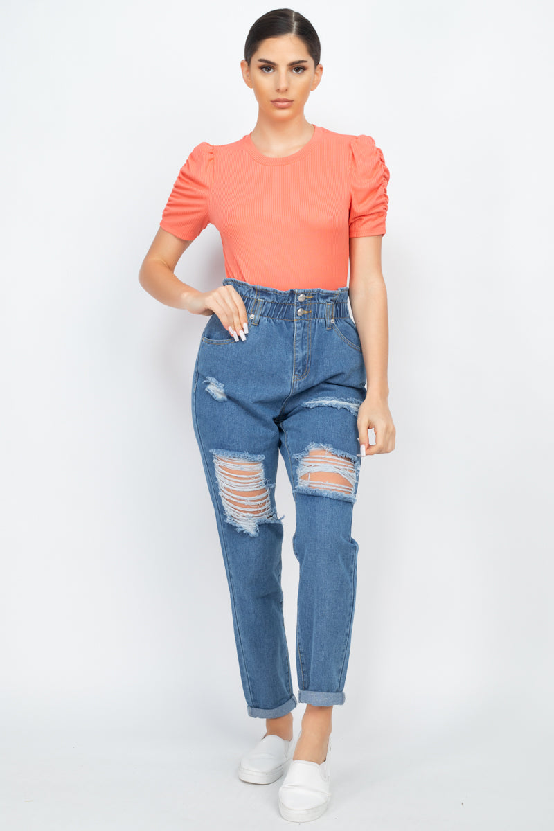 - Short Ruching Sleeve Top - womens shirt at TFC&H Co.