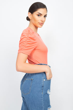 Baby Coral - Short Ruching Sleeve Top - womens shirt at TFC&H Co.