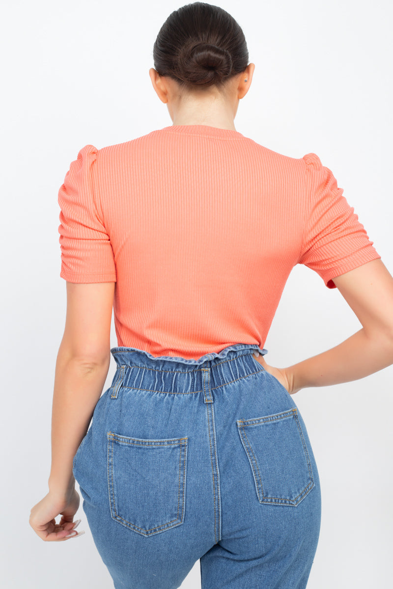- Short Ruching Sleeve Top - womens shirt at TFC&H Co.