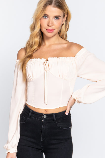 Cream Off Shoulder Smocking Woven Top - 3 colors - women's shirt at TFC&H Co.