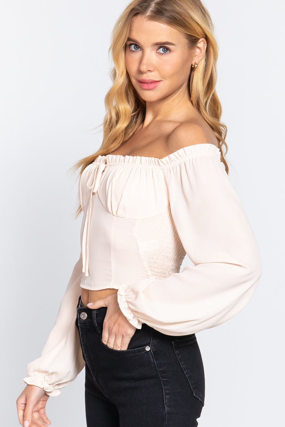 Off Shoulder Smocking Woven Top - 3 colors - women's shirt at TFC&H Co.