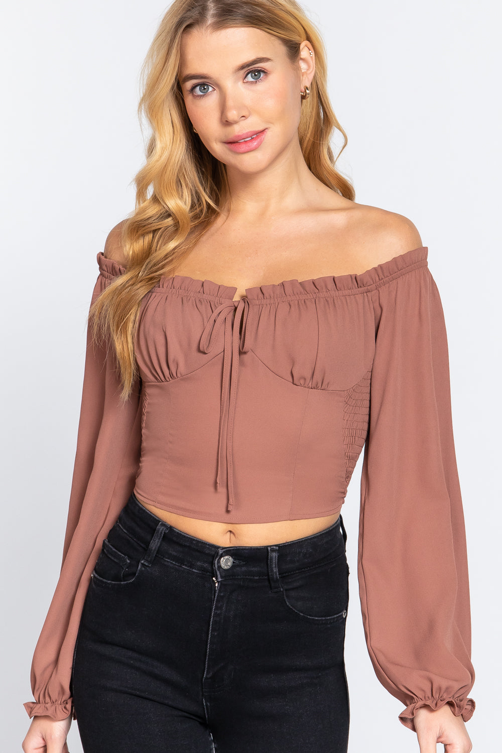 Truffle - Off Shoulder Smocking Woven Top - 3 colors - womens shirt at TFC&H Co.