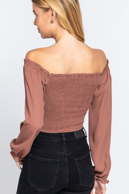 Off Shoulder Smocking Woven Top - 3 colors - women's shirt at TFC&H Co.