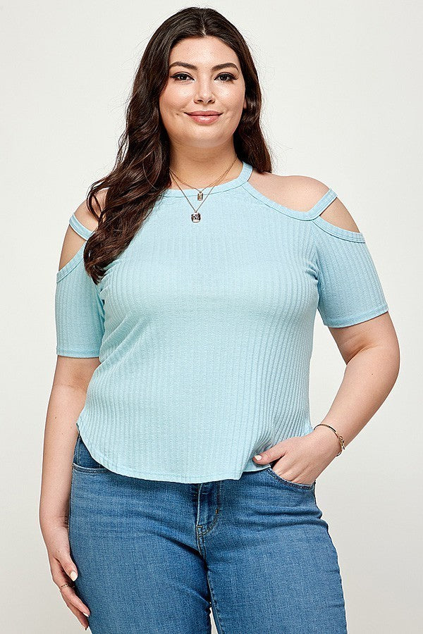 - Voluptuous (+) Plus Size Solid Ribbed Cold Shoulder Top - womens shirt at TFC&H Co.