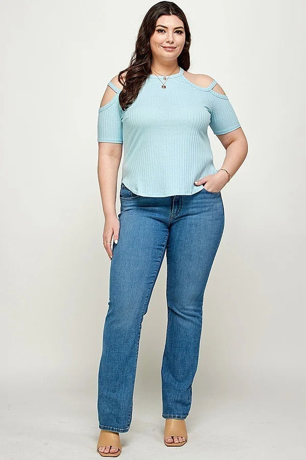 - Voluptuous (+) Plus Size Solid Ribbed Cold Shoulder Top - womens shirt at TFC&H Co.