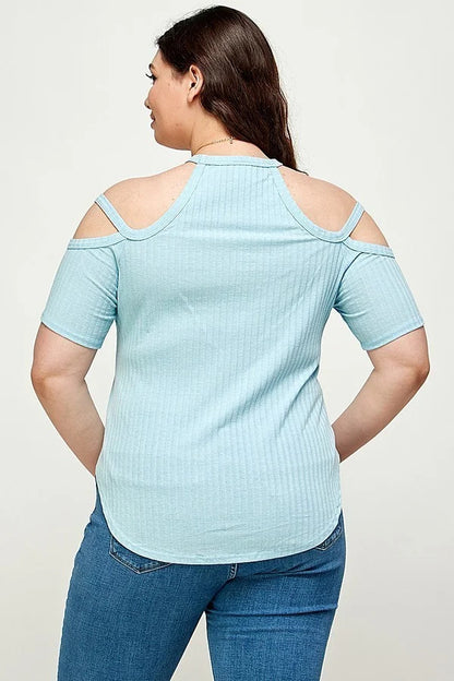 Voluptuous (+) Plus Size Solid Ribbed Cold Shoulder Top - women's shirt at TFC&H Co.