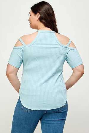 - Voluptuous (+) Plus Size Solid Ribbed Cold Shoulder Top - womens shirt at TFC&H Co.