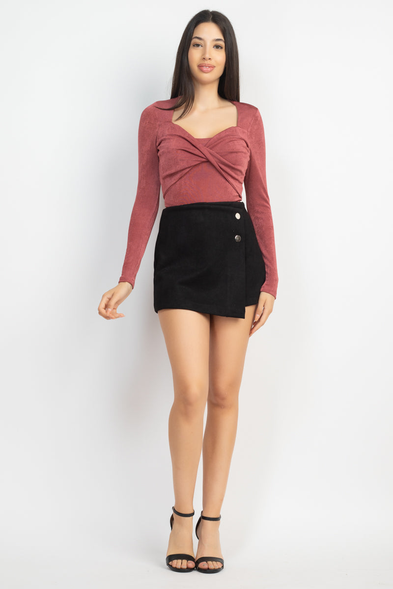 - Twisted Velvety Long Sleeve Crop Top - womens shirt at TFC&H Co.