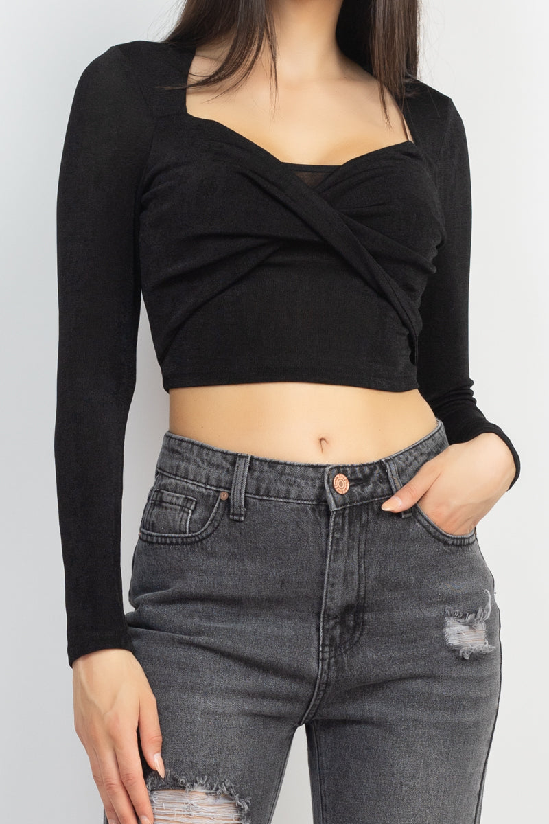 - Twisted Velvety Long Sleeve Crop Top - womens shirt at TFC&H Co.