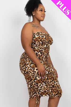 2XL Voluptuous (+) Plus Leopard Print Ruched Drawstring Tube Dress - women's dress at TFC&H Co.