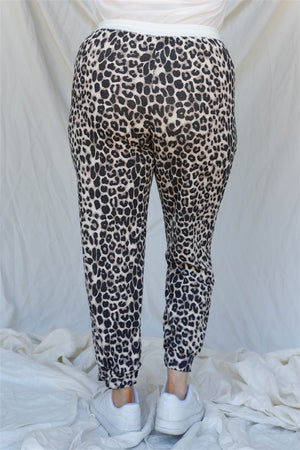 3XL - Voluptuous (+) Plus Brown Leopard Print Two Pocket Joggers Pants - womens joggers at TFC&H Co.