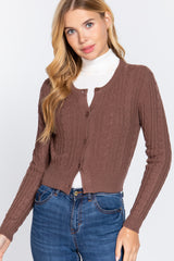 Brown Crew Neck Cable Sweater Cardigan - 4 colors - women's cardigan at TFC&H Co.