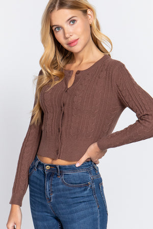Crew Neck Cable Sweater Cardigan - 4 colors - women's cardigan at TFC&H Co.