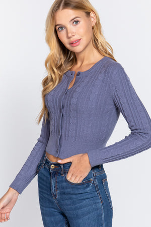 Crew Neck Cable Sweater Cardigan - 4 colors - women's cardigan at TFC&H Co.