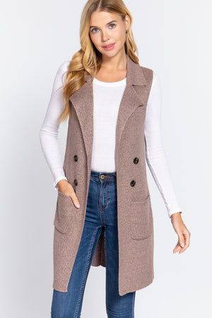 Mauve Sleeveless Long Sweater Vest -10 colors - women's vest at TFC&H Co.