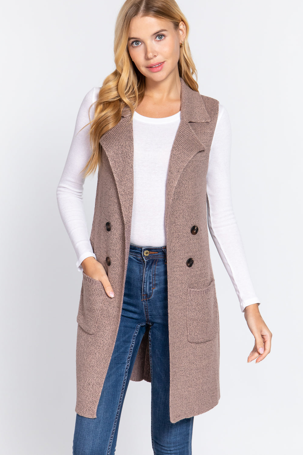 Mauve - Sleeveless Long Sweater Vest -10 colors - womens vest at TFC&H Co.