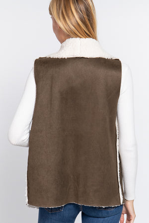 Shawl Faux Suede Fur Bonded Vest - 3 colors - women's vest at TFC&H Co.