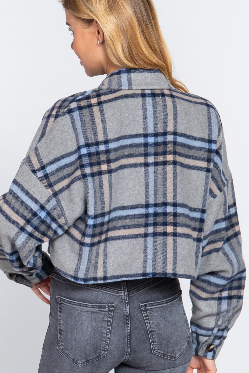- Wool Plaid Oversized Crop Shacket - womens shacket at TFC&H Co.