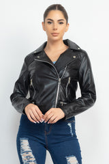 Black Zippered Notch Lapel Rider Jacket - 3 colors - women's jacket at TFC&H Co.