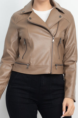 Zippered Notch Lapel Rider Jacket - 3 colors - women's jacket at TFC&H Co.