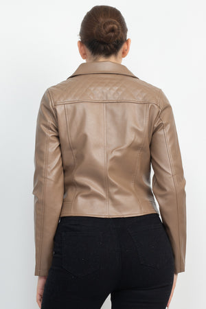 Zippered Notch Lapel Rider Jacket - 3 colors - women's jacket at TFC&H Co.