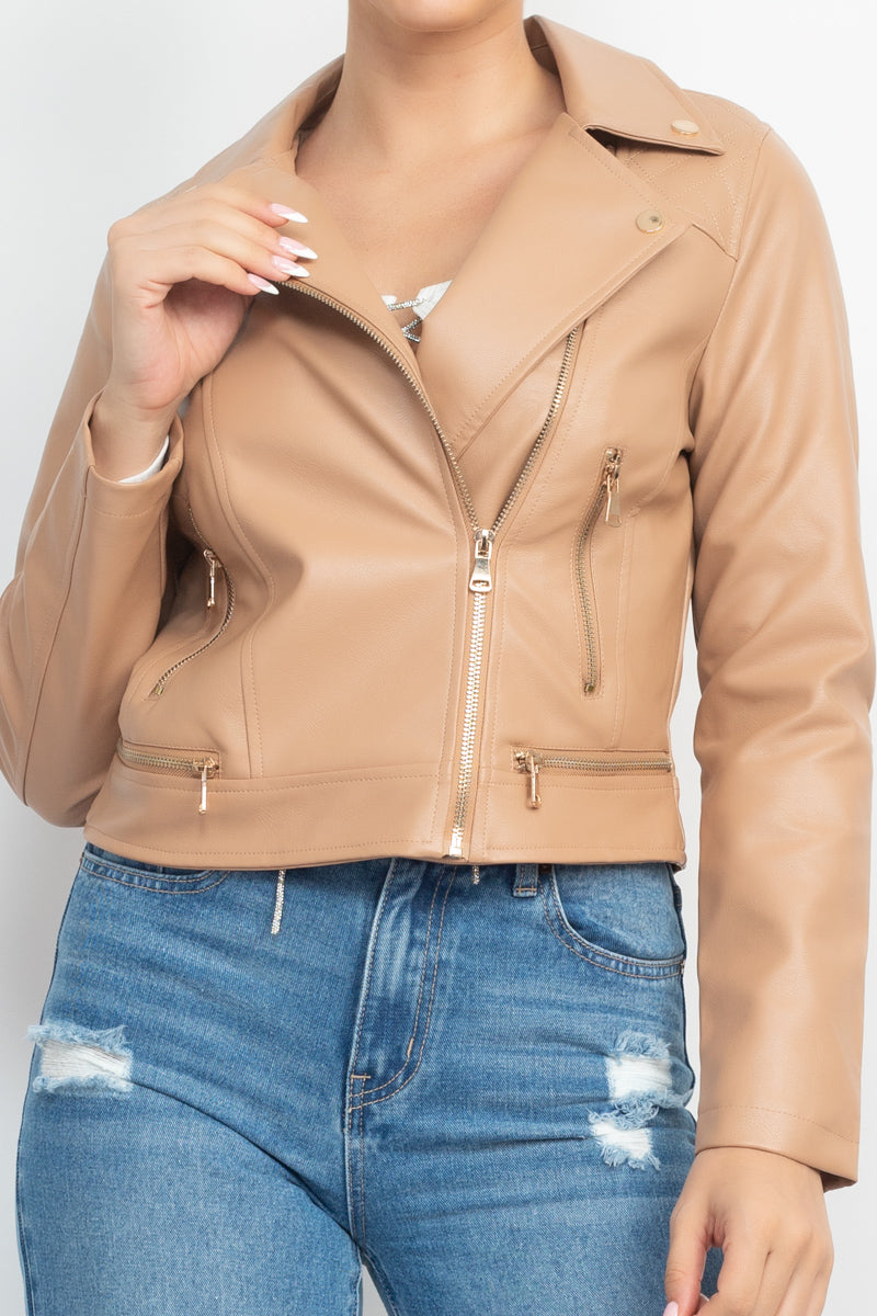 - Zippered Notch Lapel Rider Jacket - 3 colors - womens jacket at TFC&H Co.