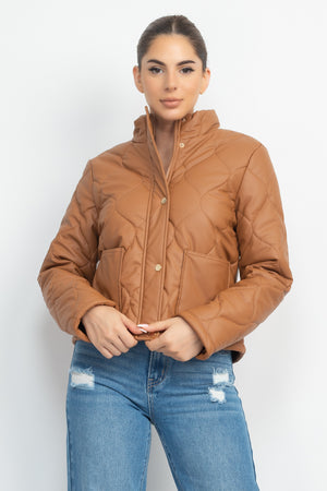 Camel - Mock Neck Quilted Jacket - 4 colors - womens jacket at TFC&H Co.