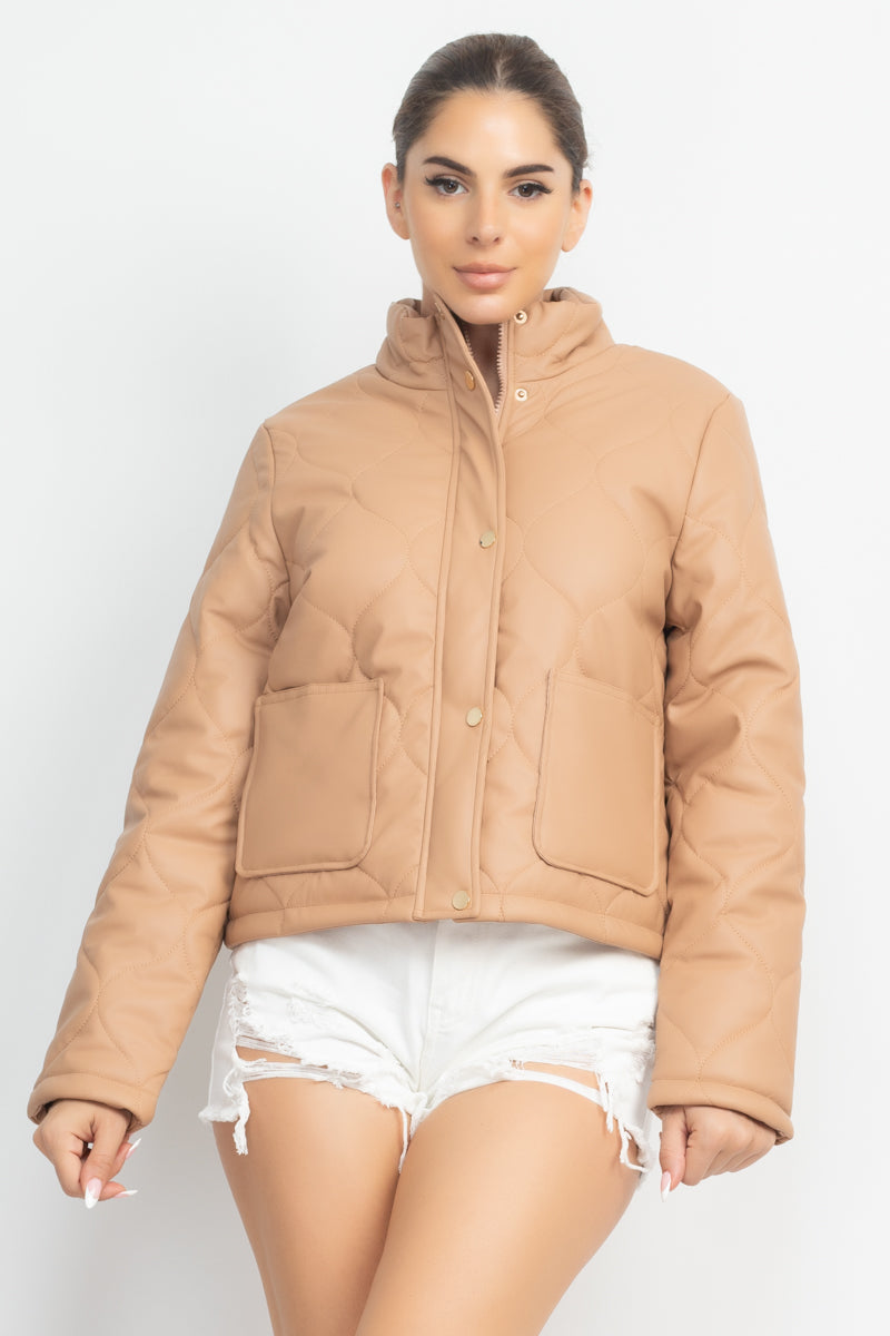 Taupe - Mock Neck Quilted Jacket - 4 colors - womens jacket at TFC&H Co.